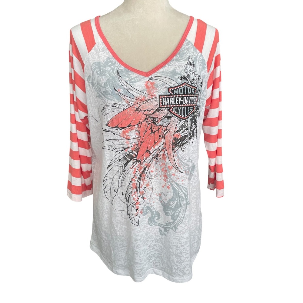 Harley-Davidson Naples Florida Floral Rhinestone Graphic Top XL Y2K Biker Tee